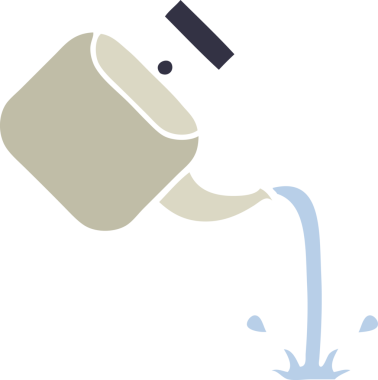 Bir insan tarafından çizilmiş bir çaydanlığın düz renkli retro karikatürü