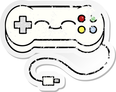 Bir insan tarafından çizilmiş sevimli bir çizgi film oyun denetleyicisinin sıkıntılı çıkartması