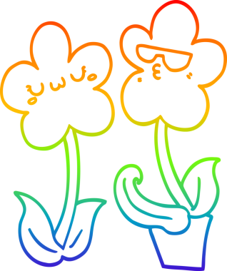 Gökkuşağı gradyan çizgisi. Bir insan tarafından çizilmiş şirin bir karikatür çiçeği.