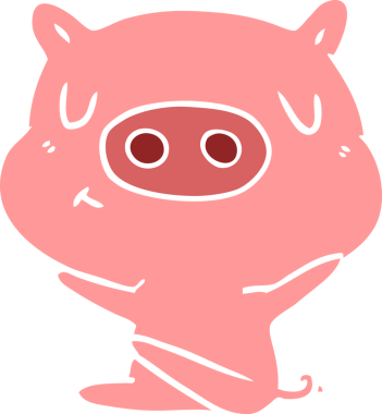 Düz renkli çizgi film içerikli domuz insan tarafından çizilmiş.