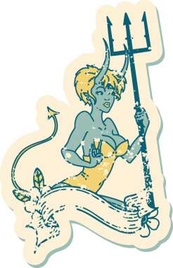 İkonik sıkıntılı dövme stili. Üzerinde insan dövmesi olan bir kız resmi.