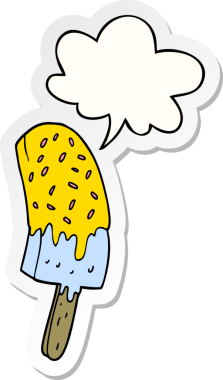 Bir insan tarafından çizilmiş konuşma balonu çıkartmalı dondurma lolipopu.