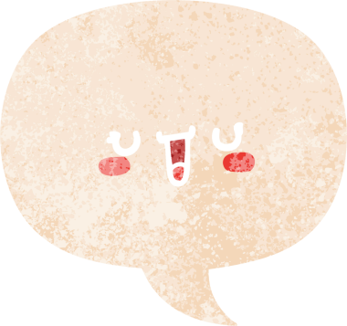 Bir insan tarafından çizilmiş grunge sıkıntılı retro tarzı ile konuşma baloncuğu ile mutlu çizgi film yüzü