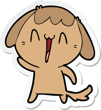 Bir insan tarafından çizilmiş gülen bir köpeğin çıkartması.