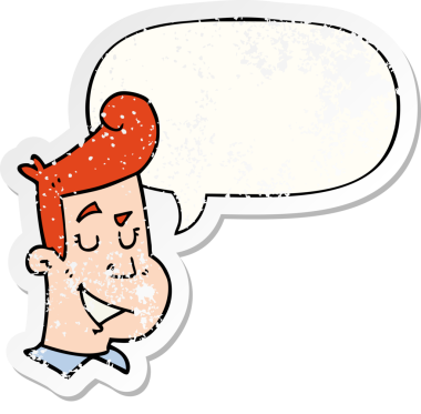 çizgi film mutlu adam konuşma baloncuğu sıkıntılı eski bir çıkartma bir insan tarafından çizilmiş