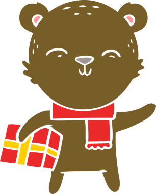 Bir insan tarafından çizilmiş mutlu düz renkli çizgi film ayısı