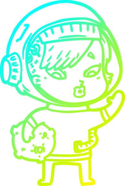 Bir insan tarafından çizilmiş soğuk gradyan çizgili astronot kadın çizimi.