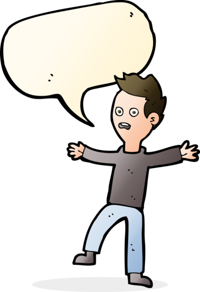 Bir insan tarafından çizilmiş konuşma balonuyla ürkmüş bir çocuk.