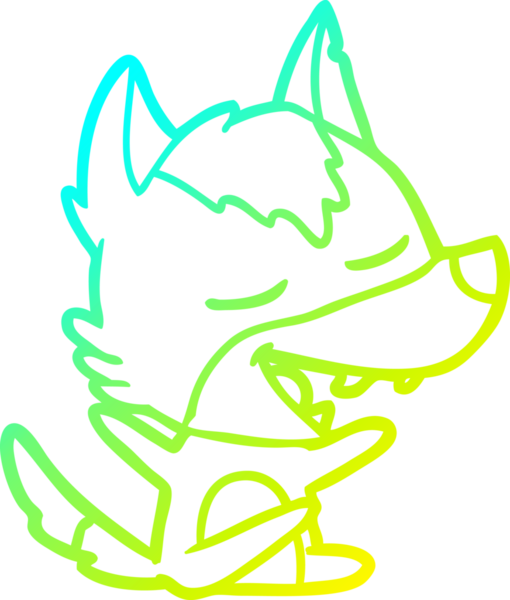 Bir insan tarafından çizilmiş gülen bir kurdun soğuk çizgi çizimi.