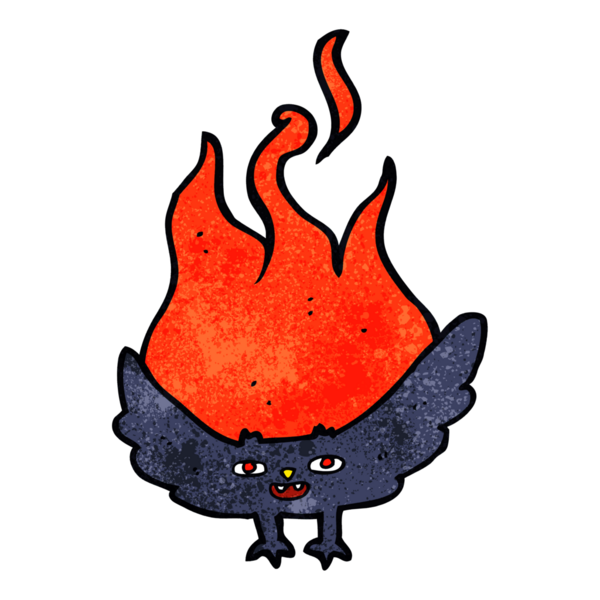 Bir insan tarafından çizilmiş alevli cadılar bayramı yarasası çizgi filmi