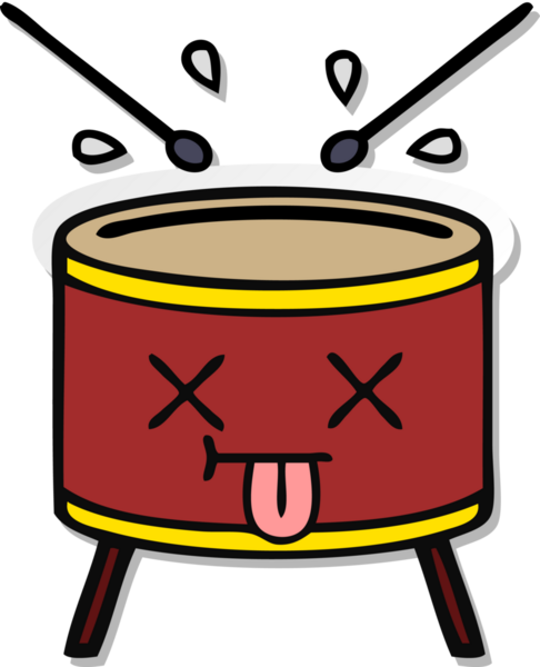 Bir insan tarafından çizilmiş şirin bir davulun sıkıntılı çıkartması.