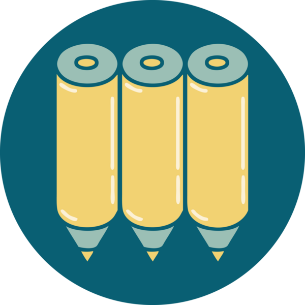 Bir insan tarafından çizilmiş renkli kalemlerin ikonik dövme şekli