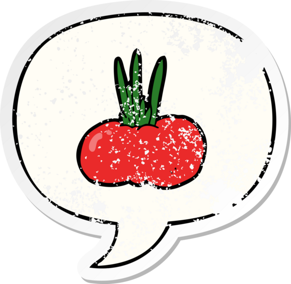 Konuşma baloncuğu olan karikatür sebzesi bir insan tarafından çizilmiş sıkıntılı eski bir çıkartma