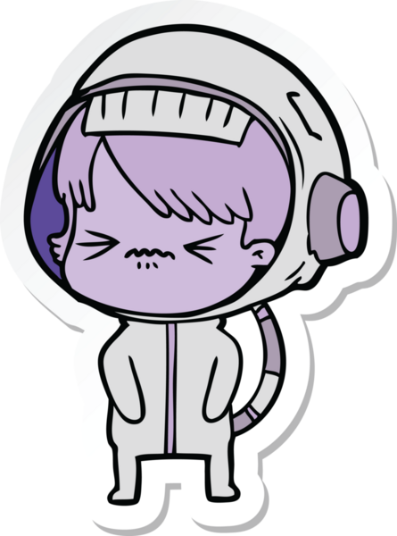 Bir insan tarafından çizilmiş kızgın bir uzay kızının çıkartması.