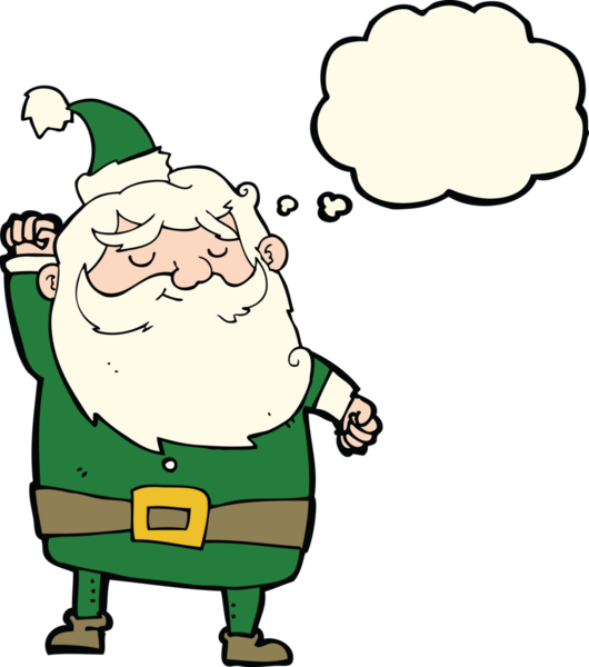 Bir insan tarafından çizilmiş düşünce baloncuğuyla havayı yumruklayan Noel Baba çizgi filmi.