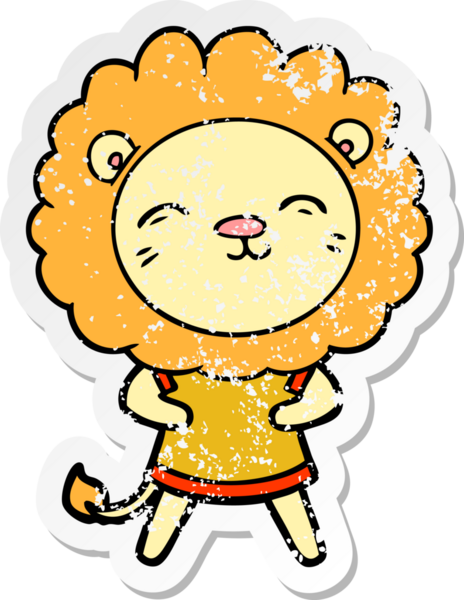 Bir insan tarafından çizilmiş karikatür aslanının sıkıntılı çıkartması.