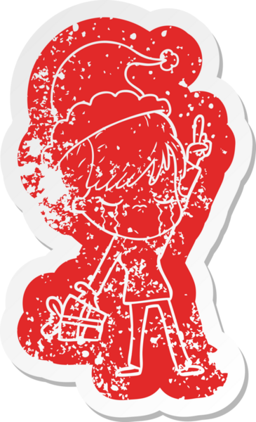 Garip bir çizgi film, bir insanın çizdiği Noel Baba şapkasıyla ağlayan bir kadının çıkartması.