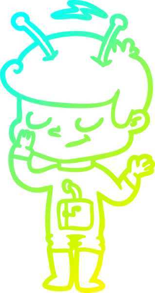 Bir insan tarafından çizilmiş dost canlısı bir uzay adamının soğuk çizgi çizimi.