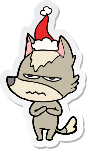 Bir insan tarafından çizilmiş Noel Baba şapkası giymiş kızgın bir kurdun el yazısı.