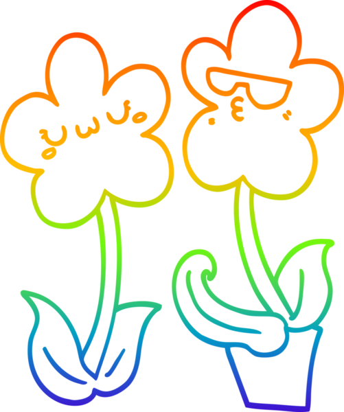 Gökkuşağı gradyan çizgisi. Bir insan tarafından çizilmiş şirin bir karikatür çiçeği.