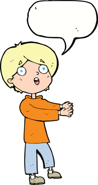 Bir insan tarafından çizilmiş konuşma balonuyla şok olmuş bir çocuk.