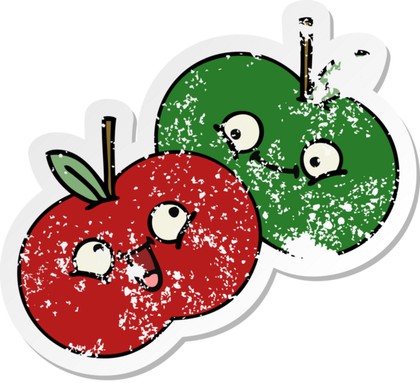 Bir insan tarafından çizilmiş tatlı, sulu bir elmanın sıkıntılı çıkartması.
