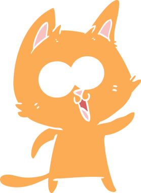 Bir insan tarafından çizilmiş komik düz renkli çizgi film kedisi.