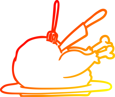 Bir insan tarafından oyulmuş pişmiş bir hindinin sıcak çizgi çizimi