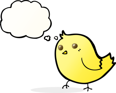 Bir insan tarafından çizilmiş düşünce baloncuklu çizgi film kuşu.