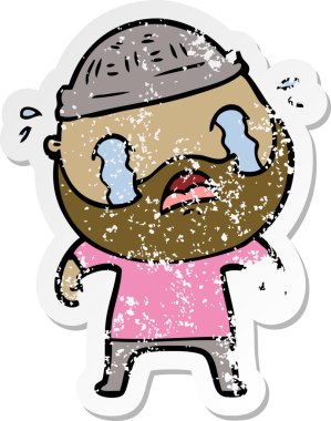 Bir insan tarafından çizilmiş ağlayan sakallı bir adamın sıkıntılı çıkartması.