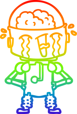 gökkuşağı gradyan çizimi bir insan tarafından çizilmiş ağlayan bir robot çizgi