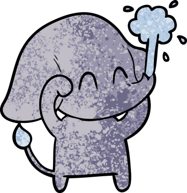 Bir insan tarafından çizilmiş su püskürten sevimli bir fil.