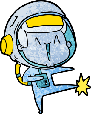 Bir insan tarafından çizilen mutlu astronot çizgi filmi.