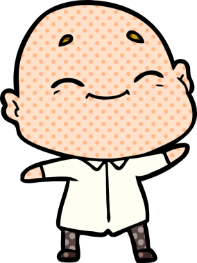 Bir insan tarafından çizilmiş mutlu, kel adam.