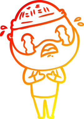 Bir insan tarafından çizilmiş ağlayan sakallı bir adamın sıcak çizgi çizimi.