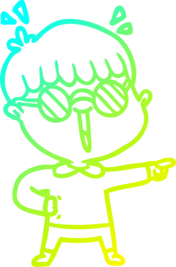 Bir insan tarafından çizilmiş gözlük takan çizgi film çocuğu çizimi.