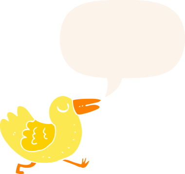 bir insan tarafından çizilmiş, konuşma baloncuklu çizgi film kuşu.