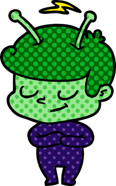 Bir insan tarafından çizilmiş dost canlısı çizgi film uzay adamı.