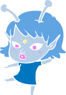 Bir insan tarafından çizilmiş düz renk çizgi film uzaylı kızı.