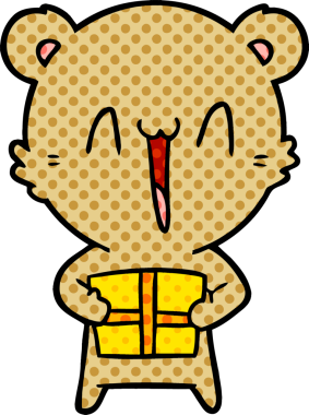 Bir insan tarafından çizilmiş hediye karikatürlü mutlu ayı.