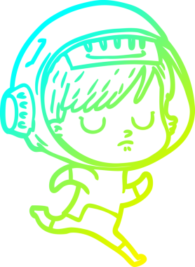 Bir insan tarafından çizilmiş soğuk gradyan çizgili astronot kadın çizimi.