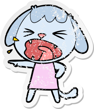 Bir insan tarafından çizilmiş şirin bir köpeğin sıkıntılı çıkartması.