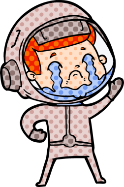 Bir insan tarafından çizilmiş ağlayan astronot çizgi filmi.