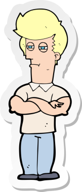 Bir insan tarafından çizilmiş kolları katlanmış bir karikatür adamın çıkartması.