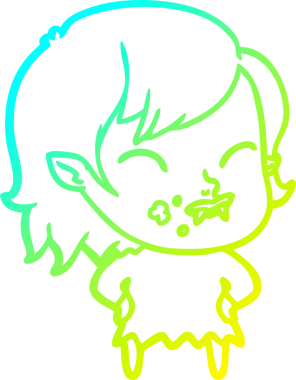 Bir insan tarafından çizilmiş yanağında kan olan vampir bir kızın çizdiği soğuk çizgi.