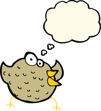 Bir insan tarafından çizilmiş düşünce baloncuklu mutlu kuş.