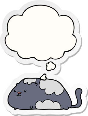 Düşünce baloncuklu çizgi film kedisi insan tarafından çizilmiş bir çıkartma.