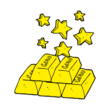 Bir insan tarafından çizilmiş serbest çizim çizgi roman tarzı altın külçeleri.