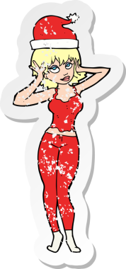 Bir insan tarafından çizilmiş Noel 'e hazır bir karikatürcü kadının gerilimli çıkartması.