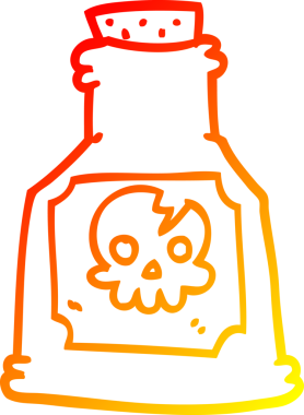 Bir insan tarafından çizilmiş şişedeki karikatür zehrinin sıcak çizgi çizimi.